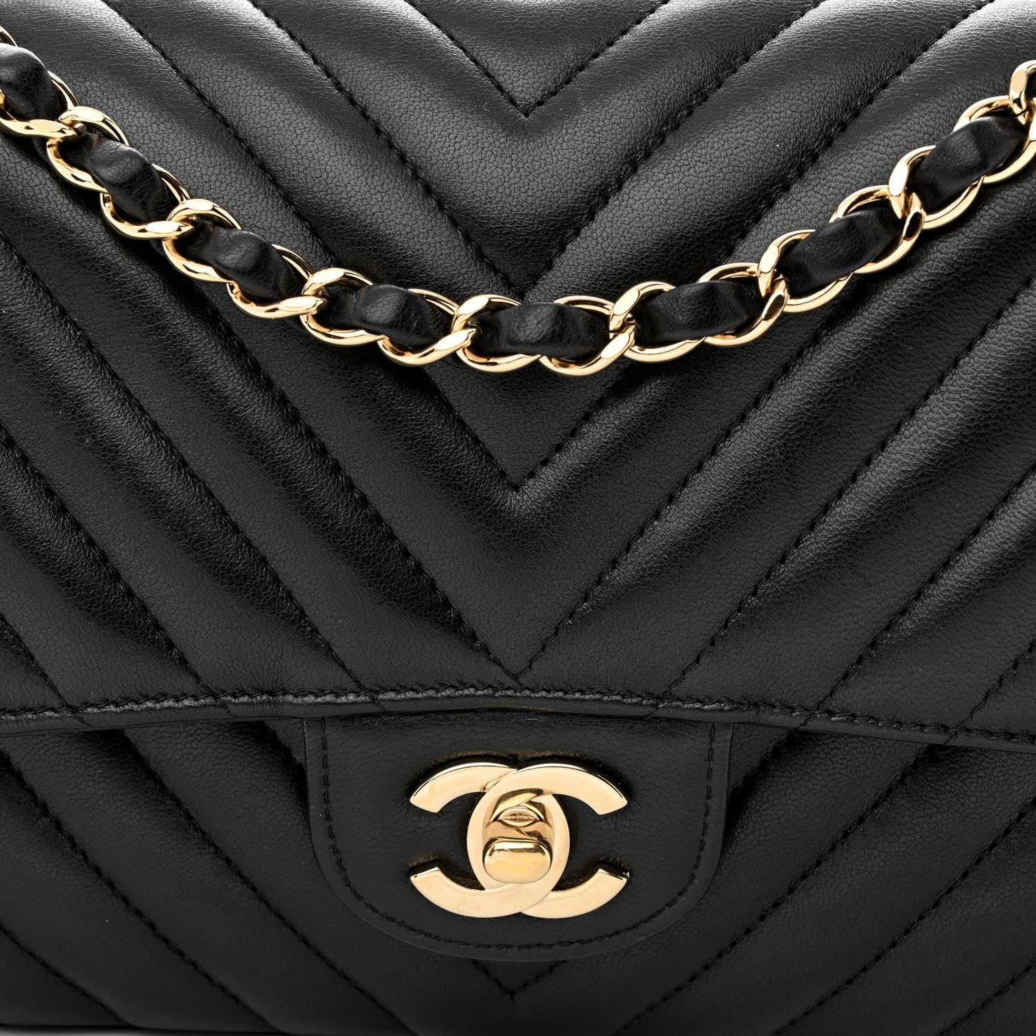 Chanel Lambskin Chevron Quilted Medium Double Flap Black 8 of 13