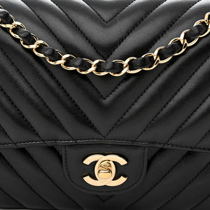 Chanel Lambskin Chevron Quilted Medium Double Flap Black 8 of 13