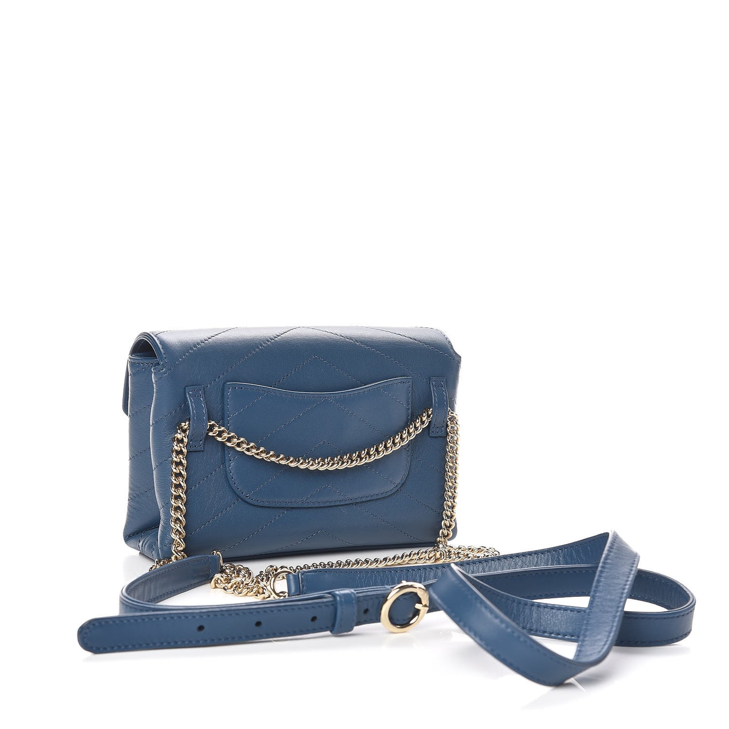 Calfskin Chevron Stitched Coco Waist Bag Blue