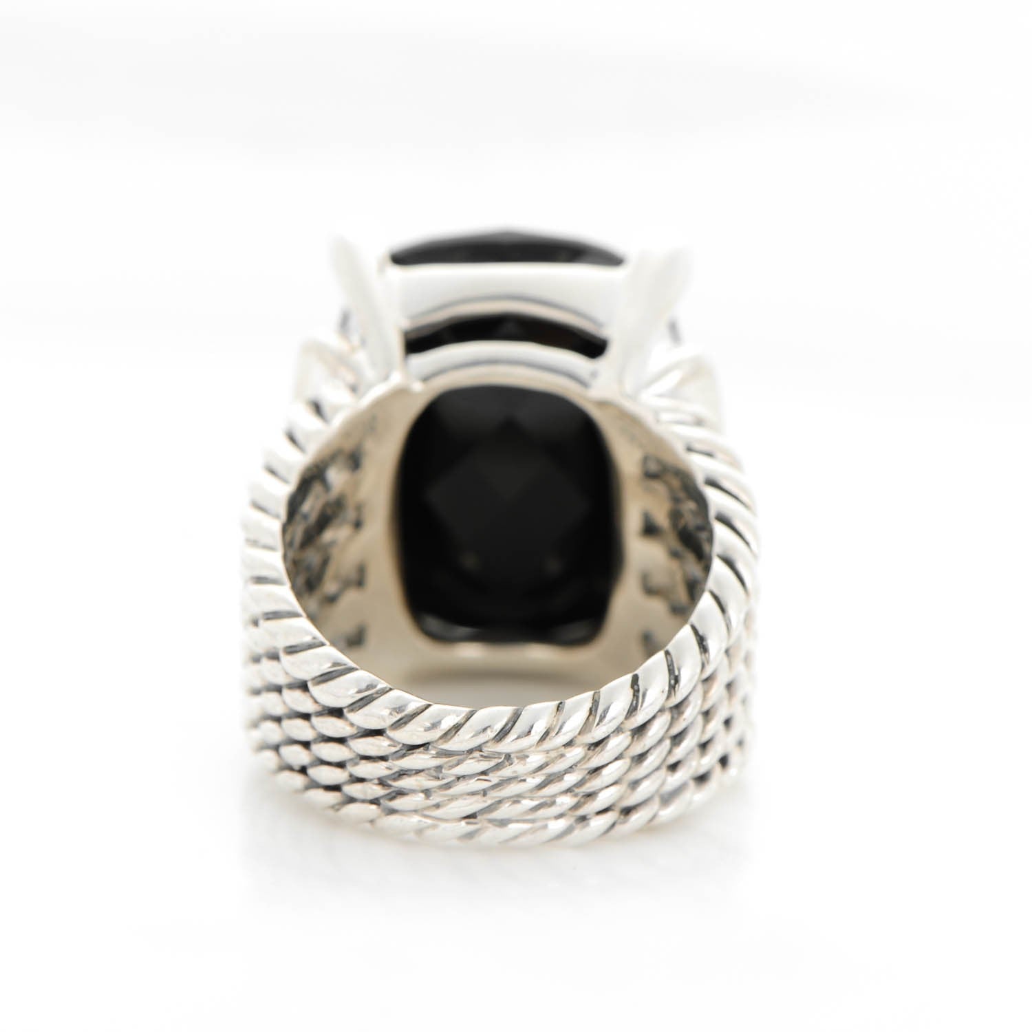 David Yurman Sterling Silver Diamond Black Onyx 20mm Wheaton Ring 52 6 3 of 5