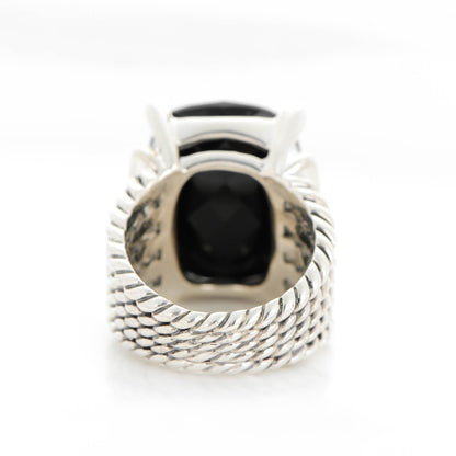 David Yurman Sterling Silver Diamond Black Onyx 20mm Wheaton Ring 52 6 3 of 5