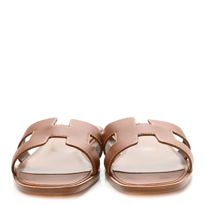 Hermes Box Calfskin Oran Sandals 39.5 Gold 2 of 8