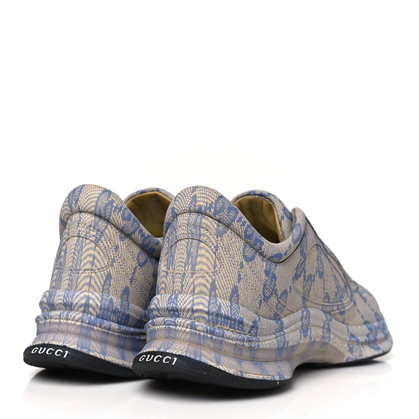 Ultralight Plume Calfskin Monogram Printed Mens Gucci Run Sneakers 10.5 Beige Blue