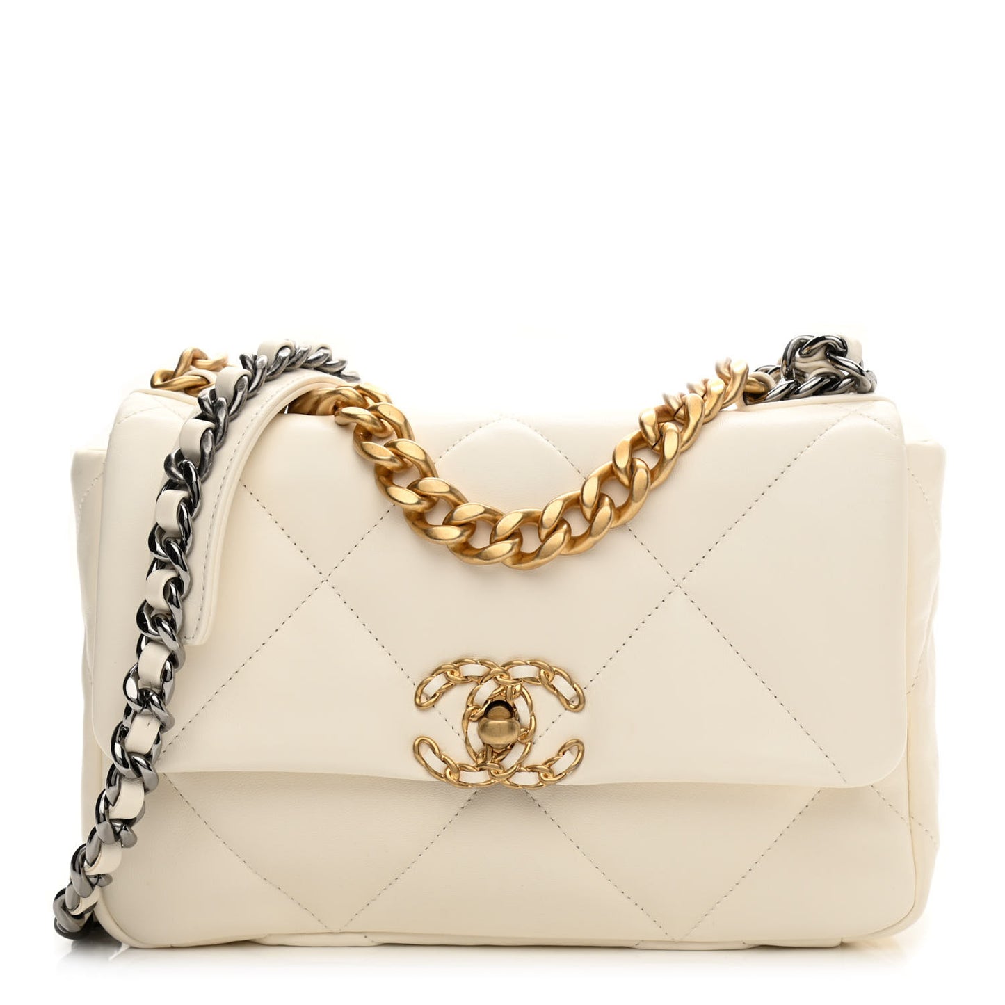 Lambskin Quilted Medium Chanel 19 Flap White