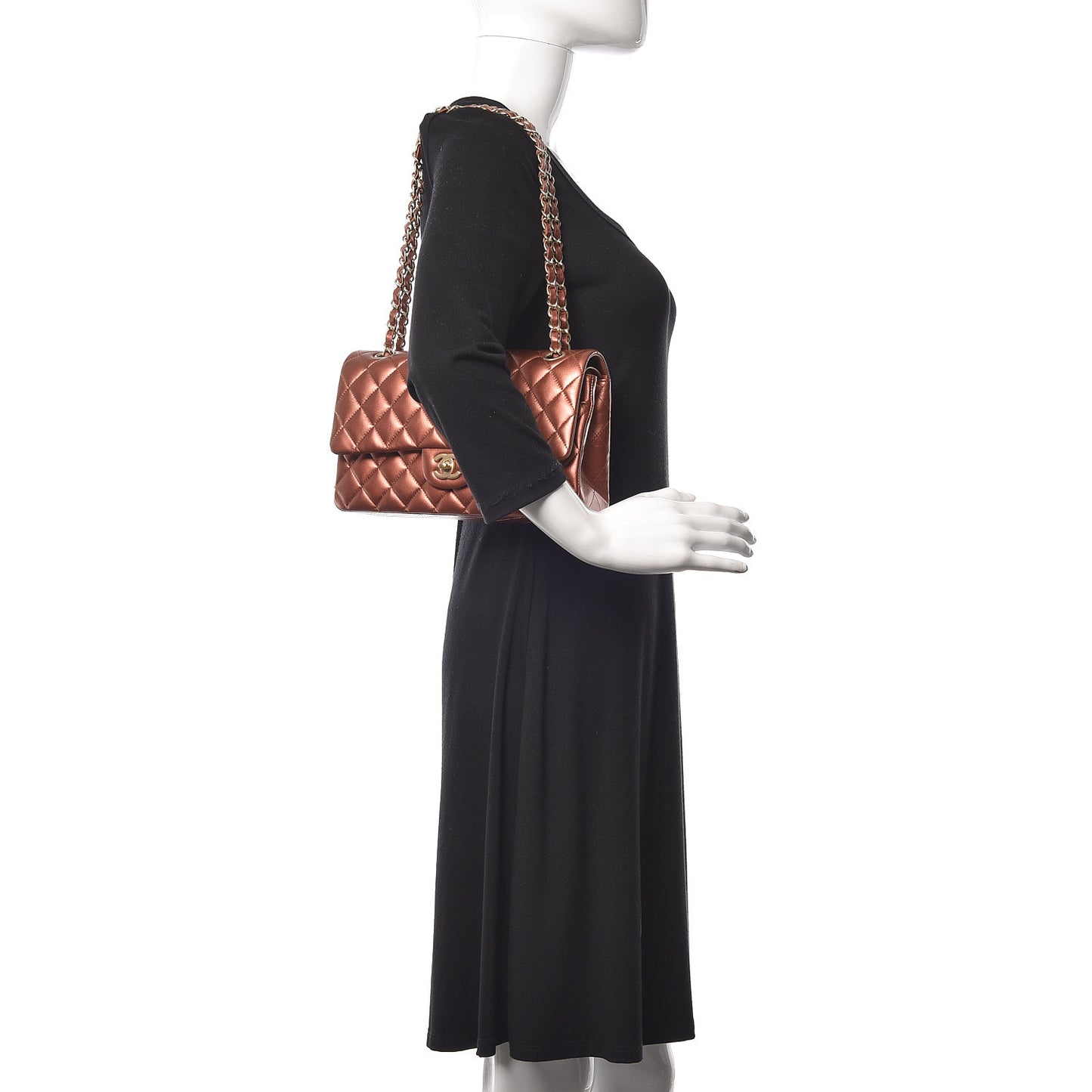 Metallic Lambskin Quilted Medium Double Flap Bronze