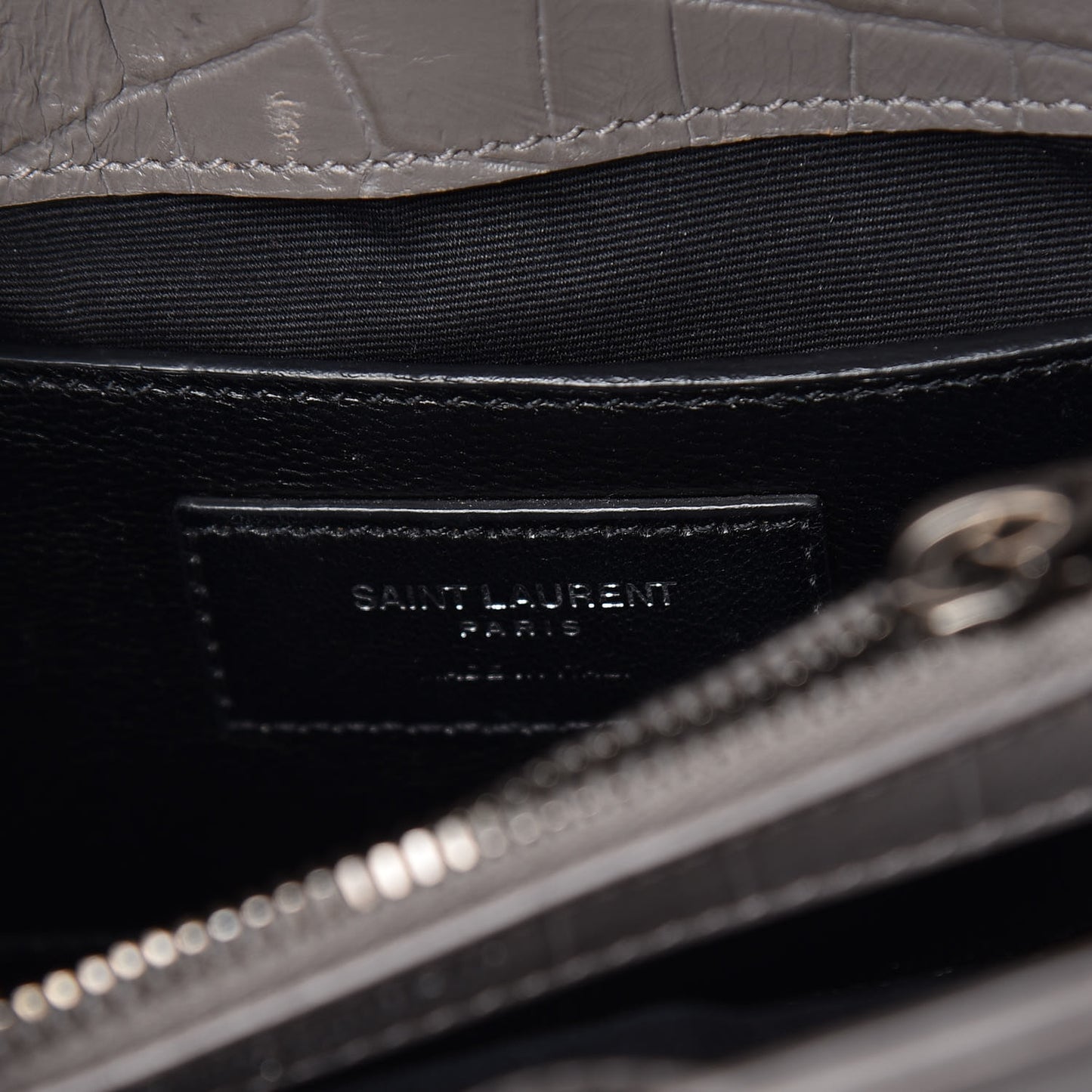 Calfskin Crocodile Embossed Medium College Monogram Satchel Gray