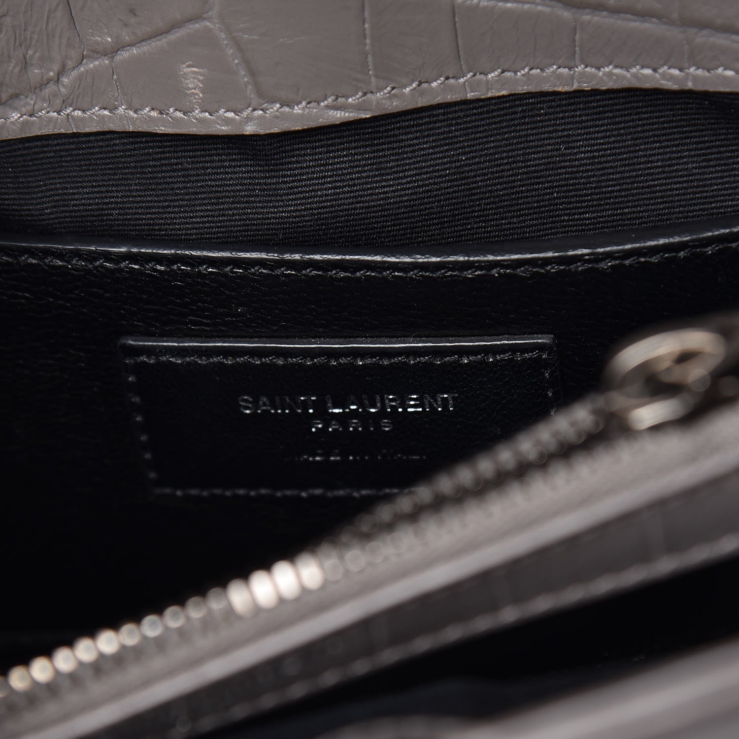 Saint Laurent Calfskin Crocodile Embossed Medium College Monogram Satchel Gray 8 of 15