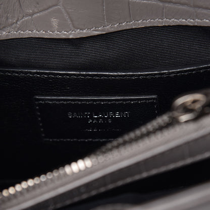 Saint Laurent Calfskin Crocodile Embossed Medium College Monogram Satchel Gray 8 of 15