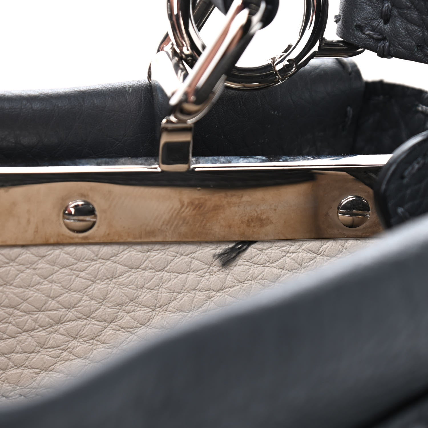 Fendi Cuoio Romano Selleria Bi-Color Medium Peekaboo Iconic Satchel Asfalto Latte 10 of 12