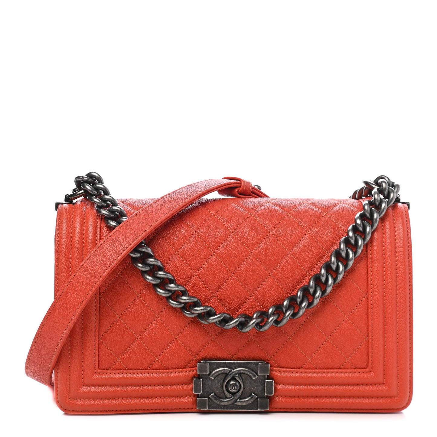 Caviar Quilted Medium Boy Flap Bright Orange