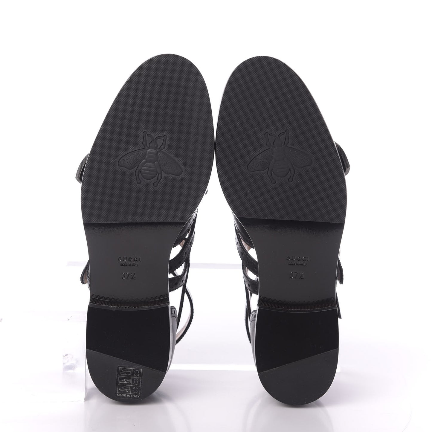 Calfskin Bee Embroidered Womens Queercore Brogue Wingtip Monk Strap Loafers 37.5 Black