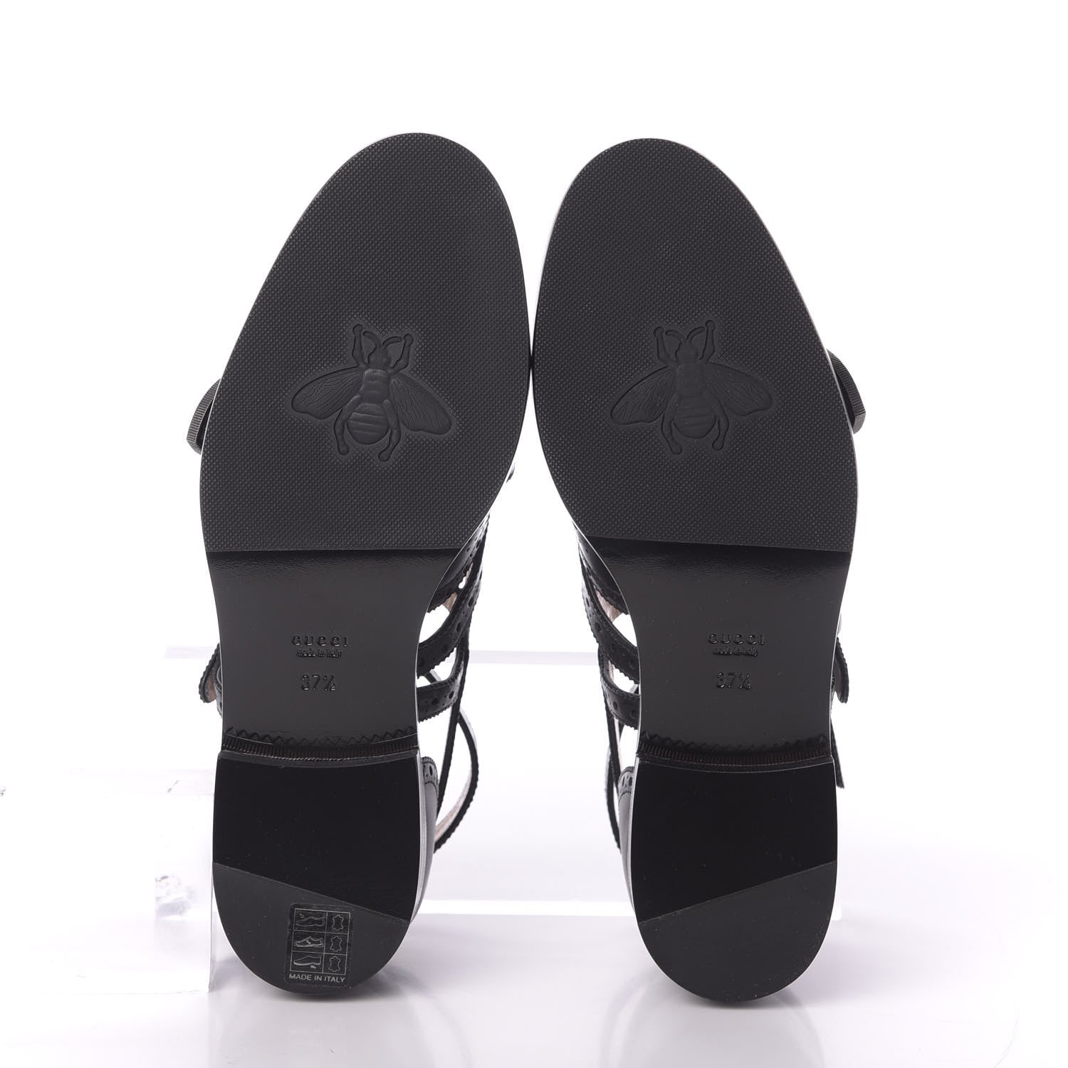 Gucci Calfskin Bee Embroidered Womens Queercore Brogue Wingtip Monk Strap Loafers 37.5 Black 5 of 11