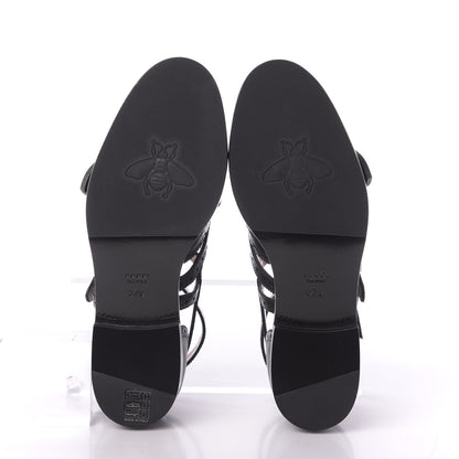 Gucci Calfskin Bee Embroidered Womens Queercore Brogue Wingtip Monk Strap Loafers 37.5 Black 5 of 11