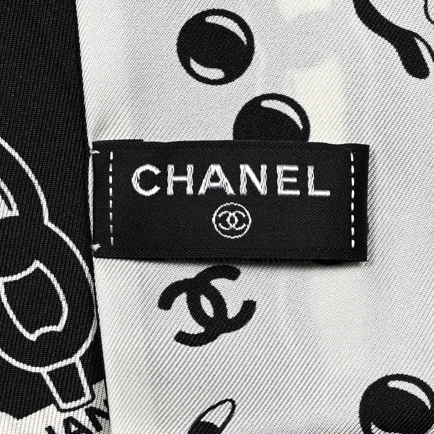 Chanel Silk CC Puppies Slim Bandeau Scarf Black Ecru 3 of 3