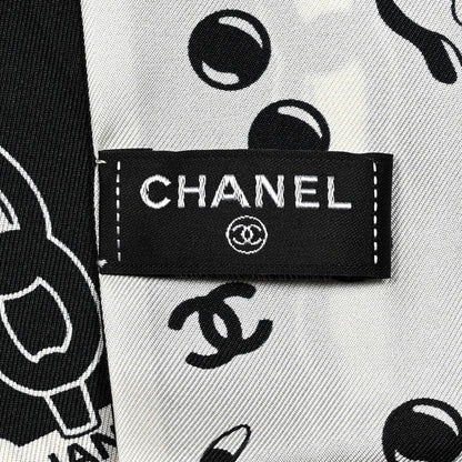 Chanel Silk CC Puppies Slim Bandeau Scarf Black Ecru 3 of 3