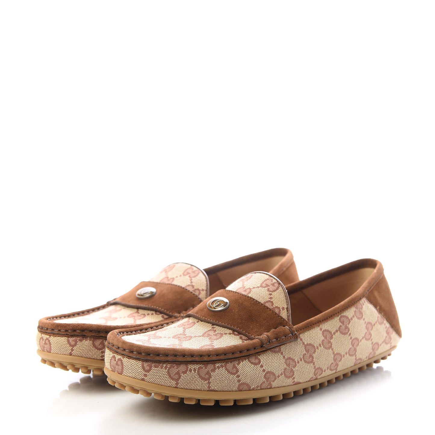 GG Monogram Suede Mens Driver Loafers 8.5 Beige Ruggine Cuir