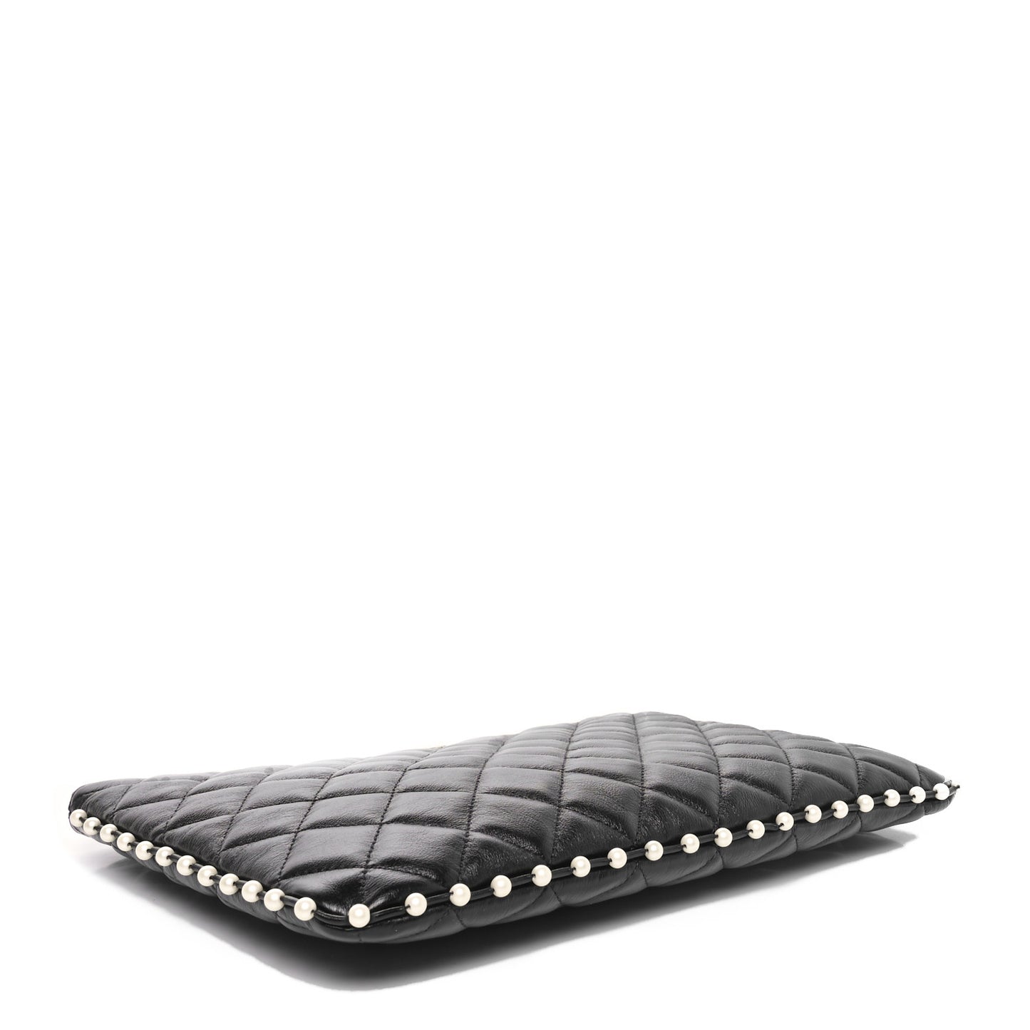 Calfskin Quilted Pearl Medium Cosmetic Case Black