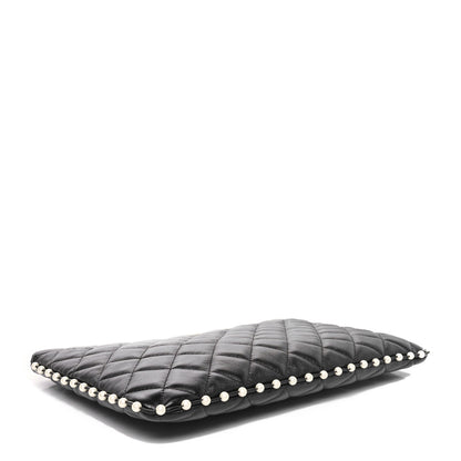 Chanel Calfskin Quilted Pearl Medium Cosmetic Case Black 4 of 11