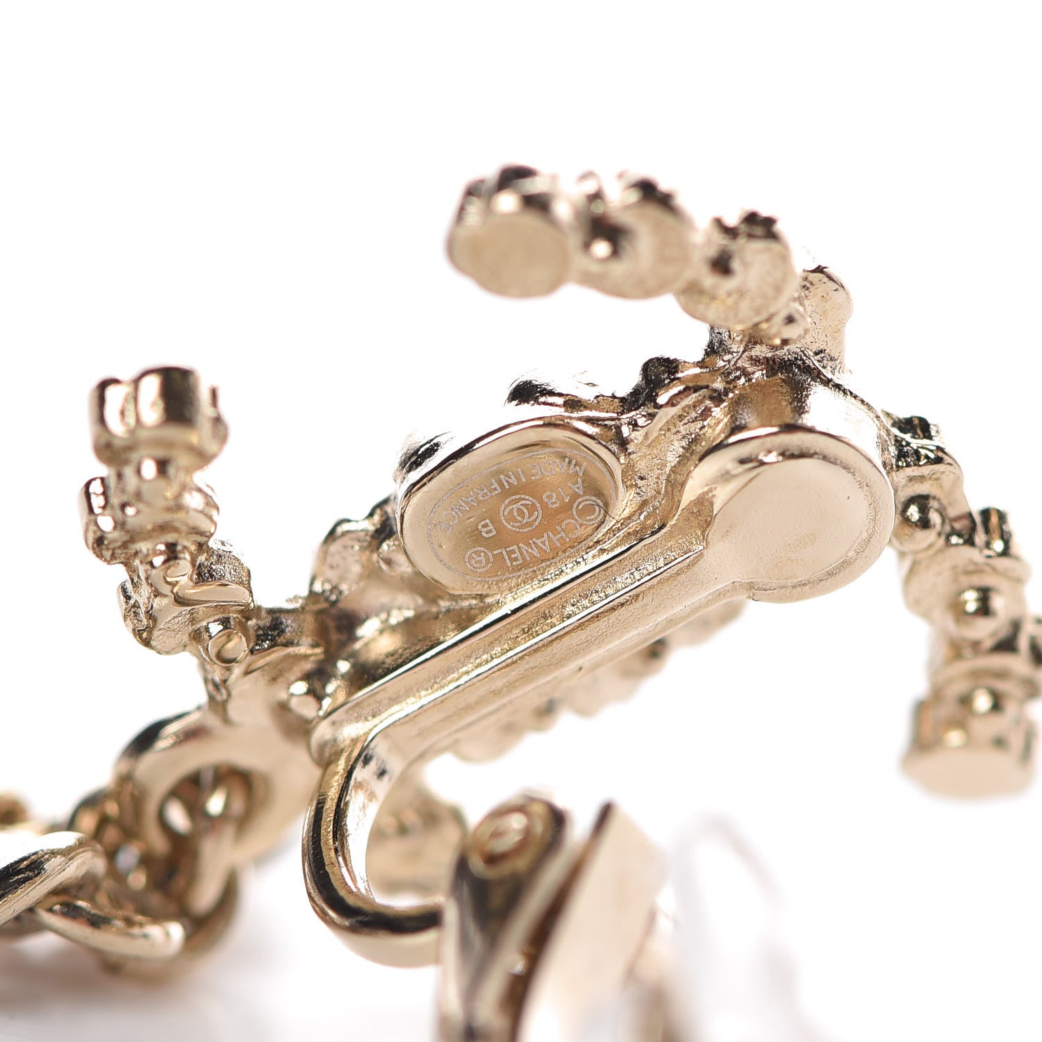 Chanel Pearl Crystal Lambskin Chain CC Dangle Clip On Earrings Gold 4 of 5