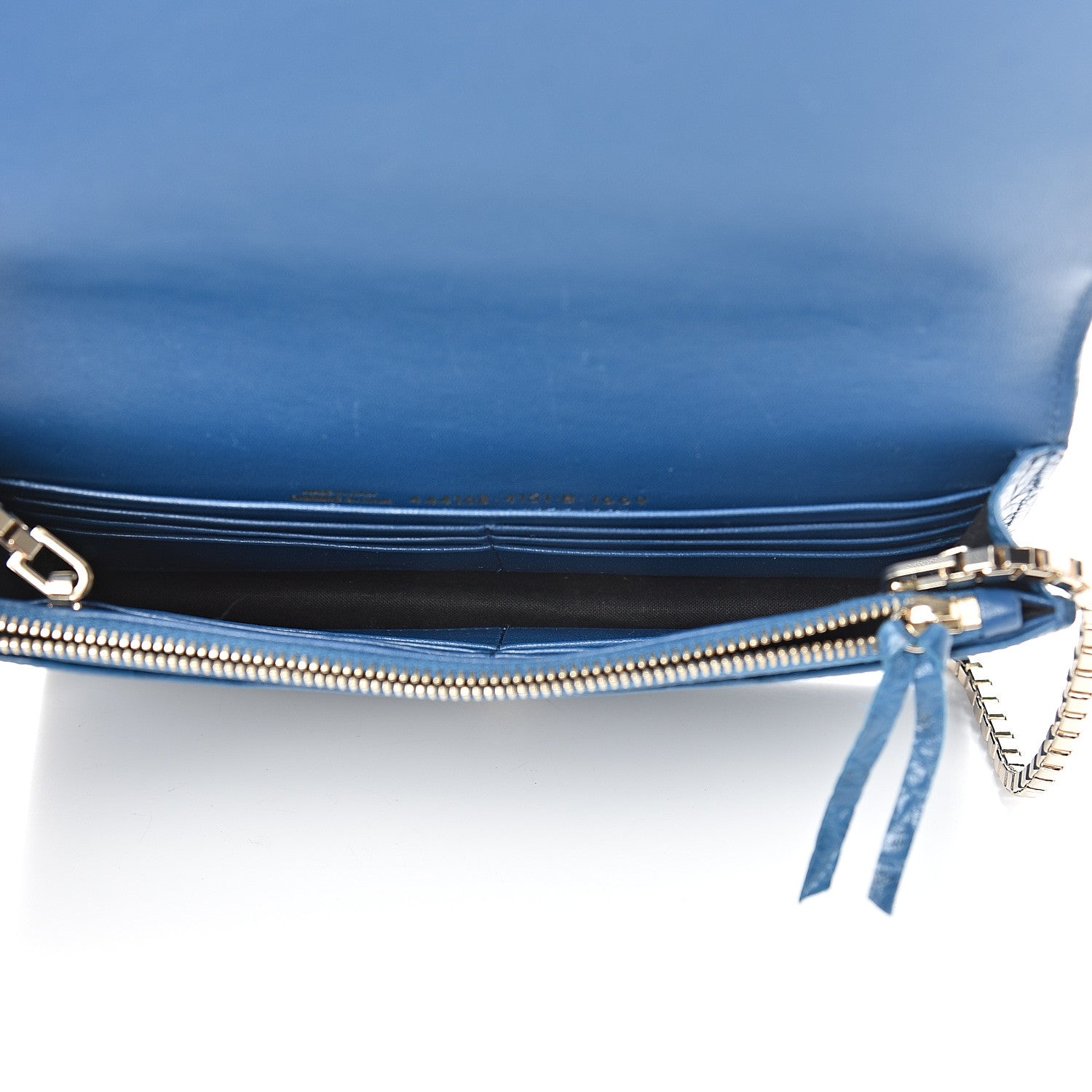 Balenciaga Calfskin Crocodile Embossed Classic Gold Hardware Wallet on Chain Bleu Marine 4 of 9