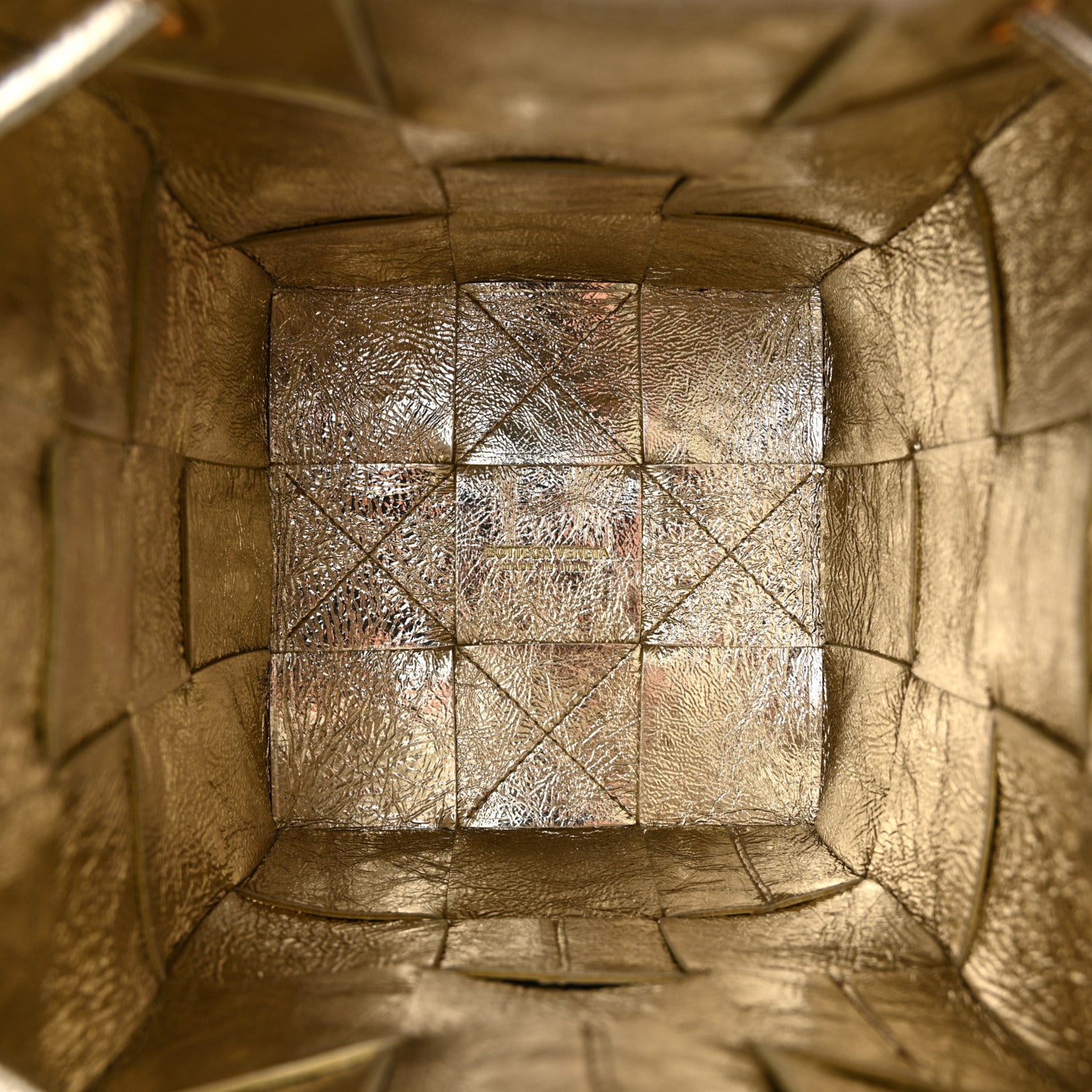 Bottega Veneta Metallic Crushed Nappa Maxi Intrecciato Small Cassette Bucket Bag Gold 5 of 9