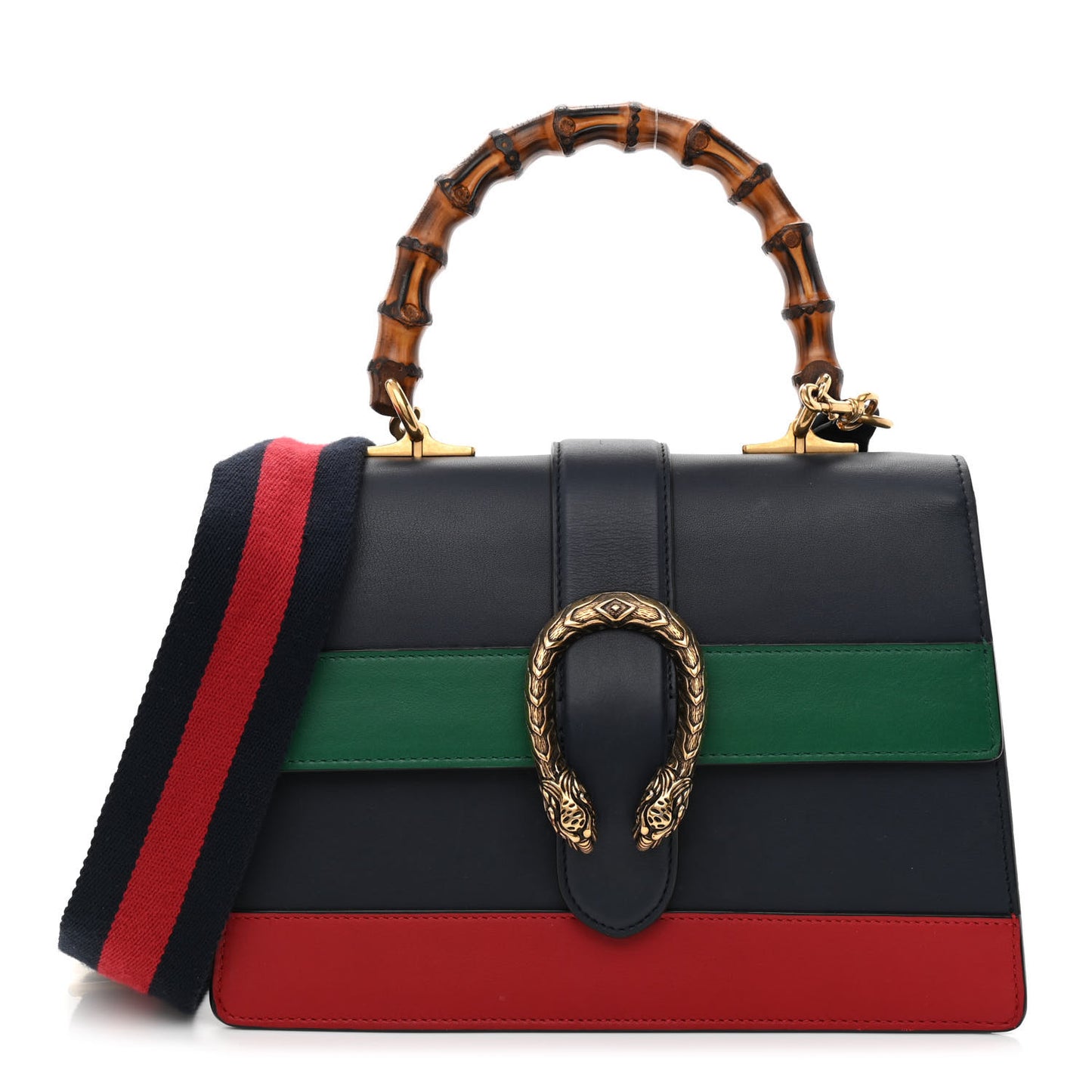 Moon Calfskin Bamboo Web Medium Dionysus Top Handle Bag Blue Emerald Hibiscus Red