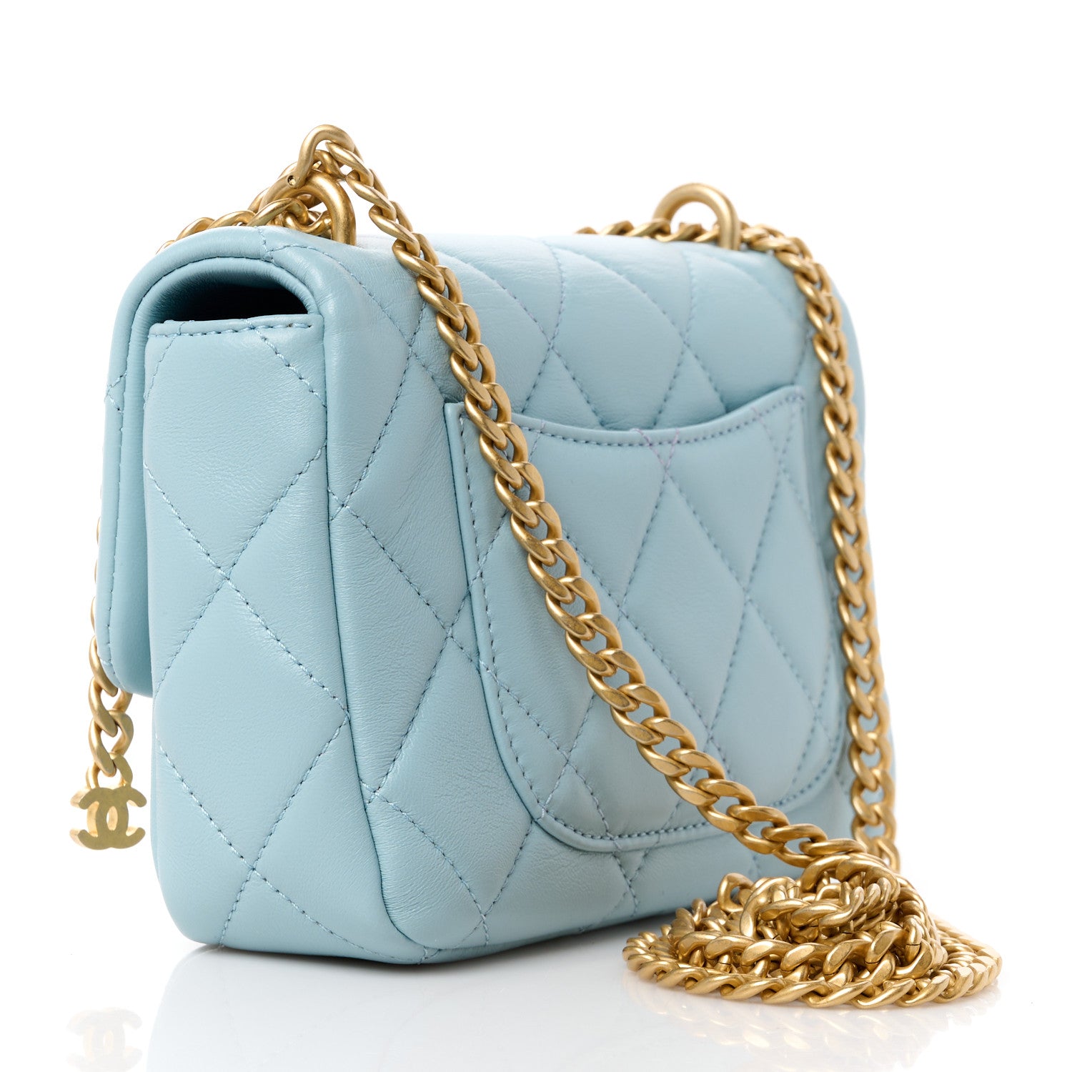 Chanel Lambskin Enamel Quilted Mini Pending CC Square Flap Light Blue 3 of 16