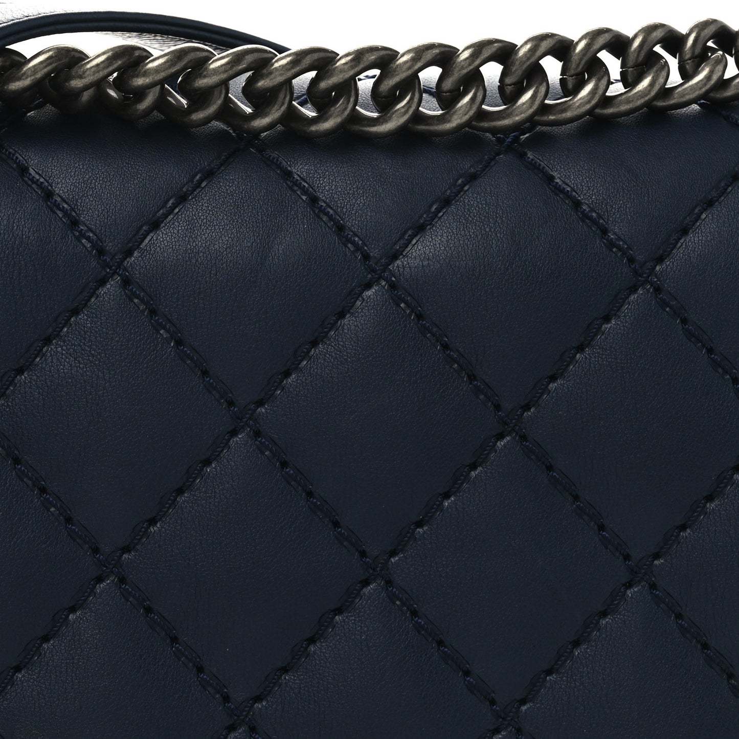 Calfskin Double Stitch New Medium Boy Flap Navy Blue