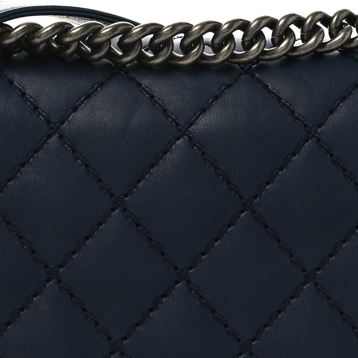 Chanel Calfskin Double Stitch New Medium Boy Flap Navy Blue 8 of 10