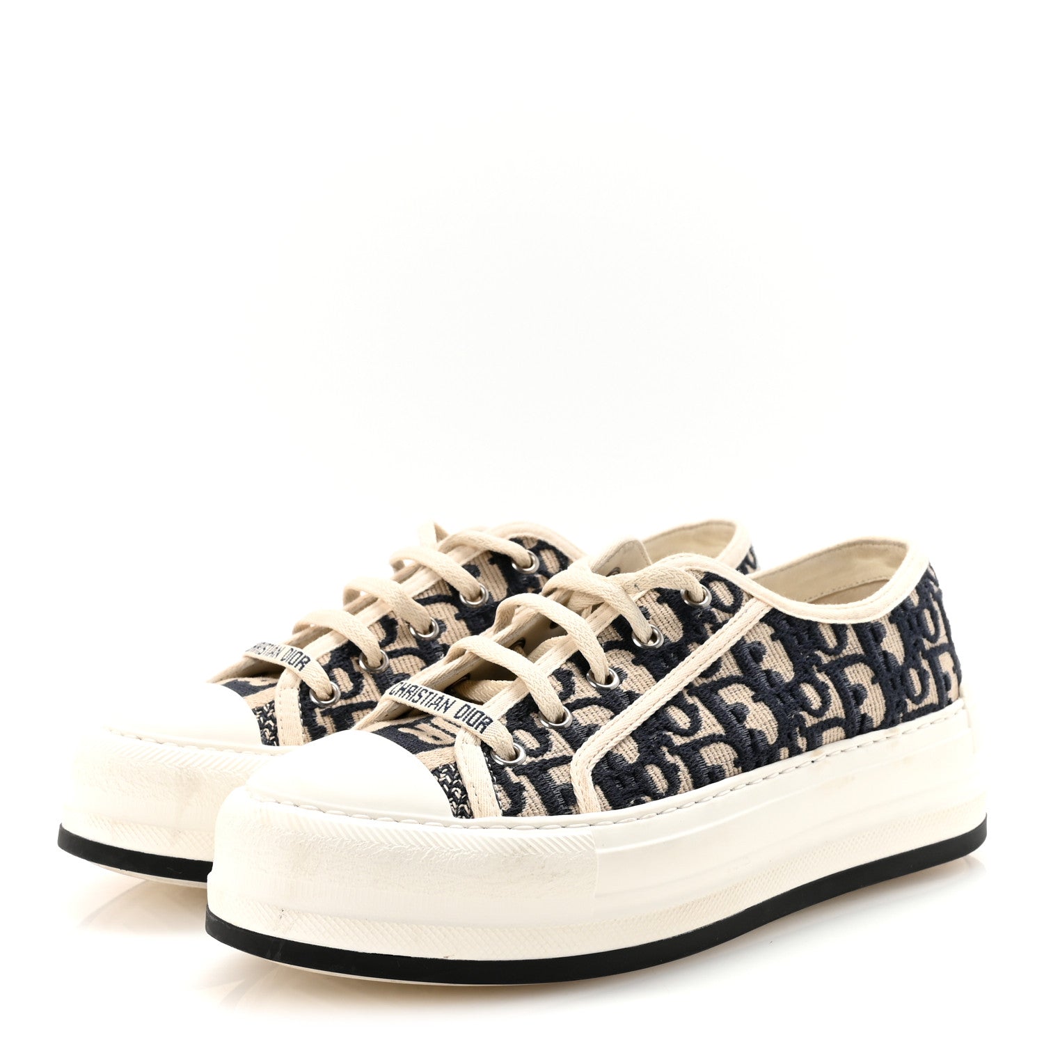 Christian Dior Canvas Oblique Walk'N'Dior Low Top Platform Sneakers 38 Deep Blue 4 of 10