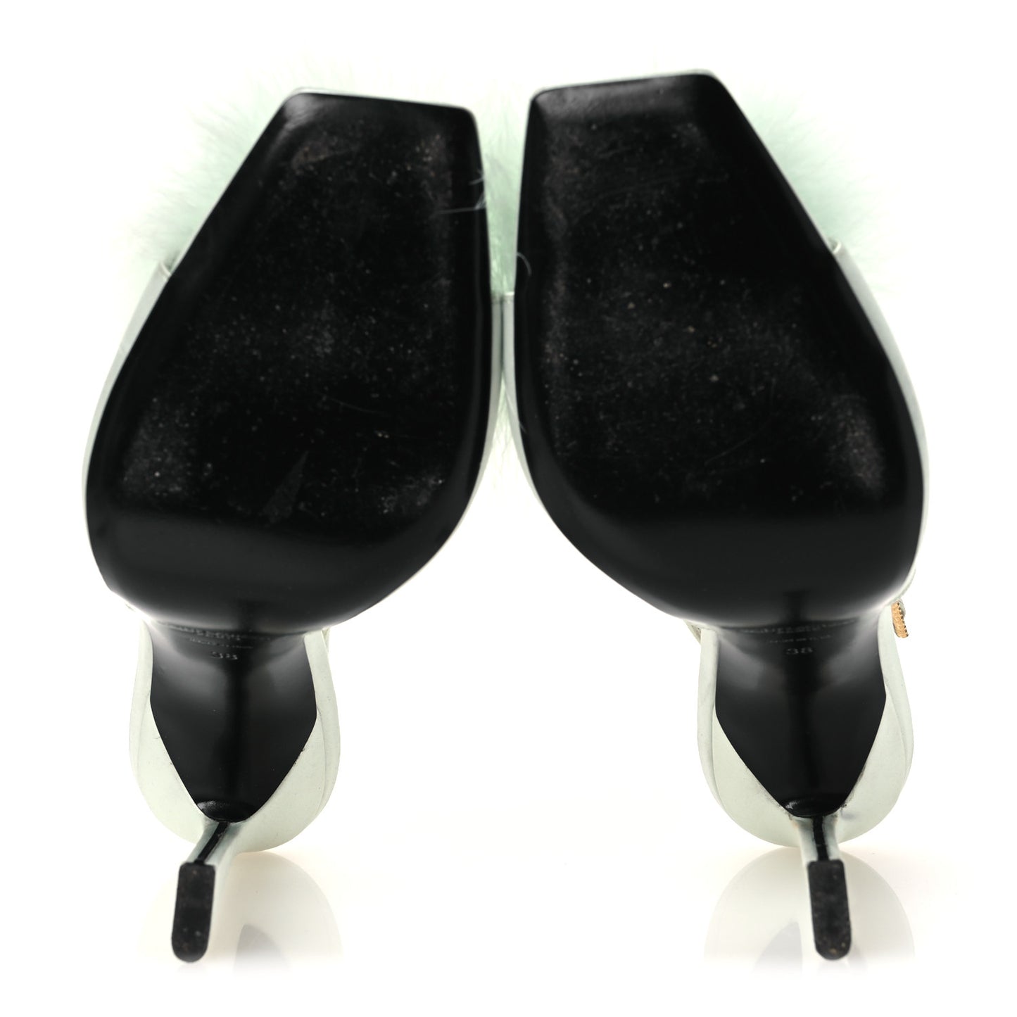 Crepe Satin Mae Feathered Sandals Slight 38 Green