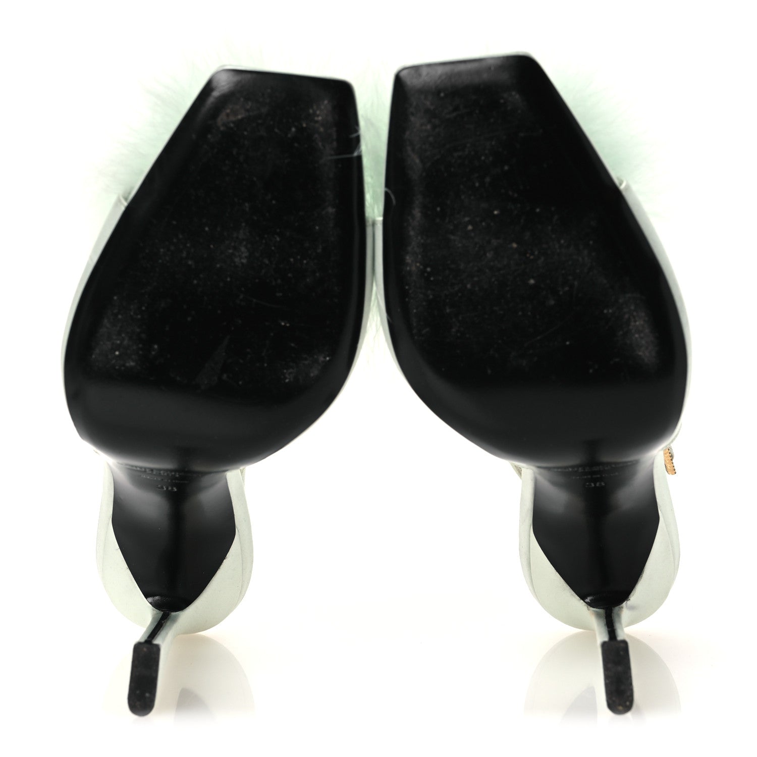 Saint Laurent Crepe Satin Mae Feathered Sandals Slight 38 Green 7 of 14
