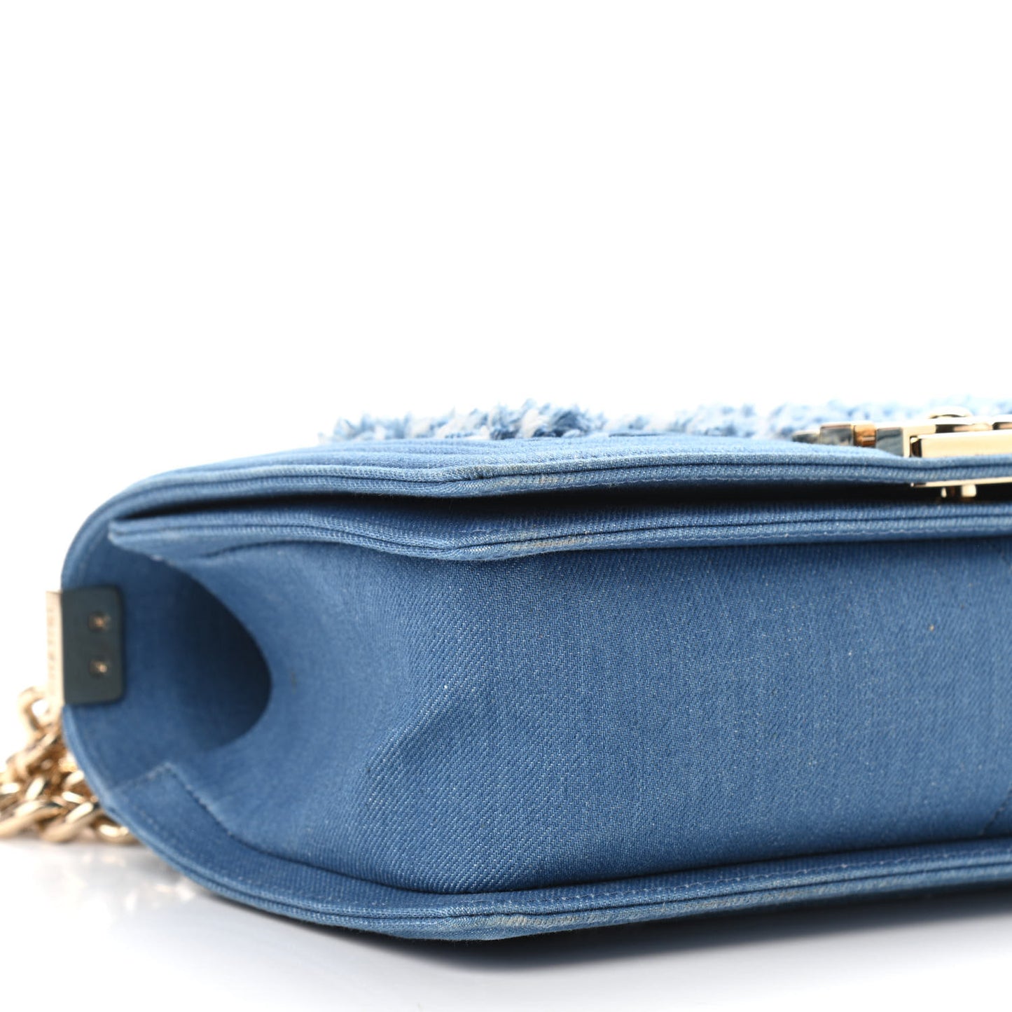 Denim Pleated Medium Boy Flap Light Blue