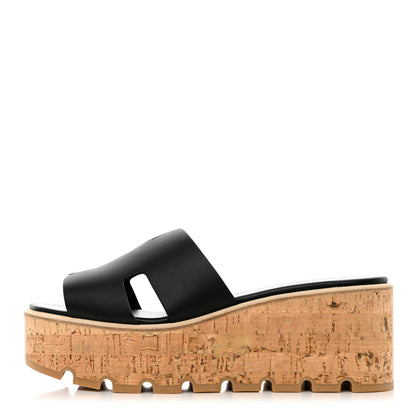 Hermes Calfskin Cork Eze 30 Sandals 39 Black 1 of 10