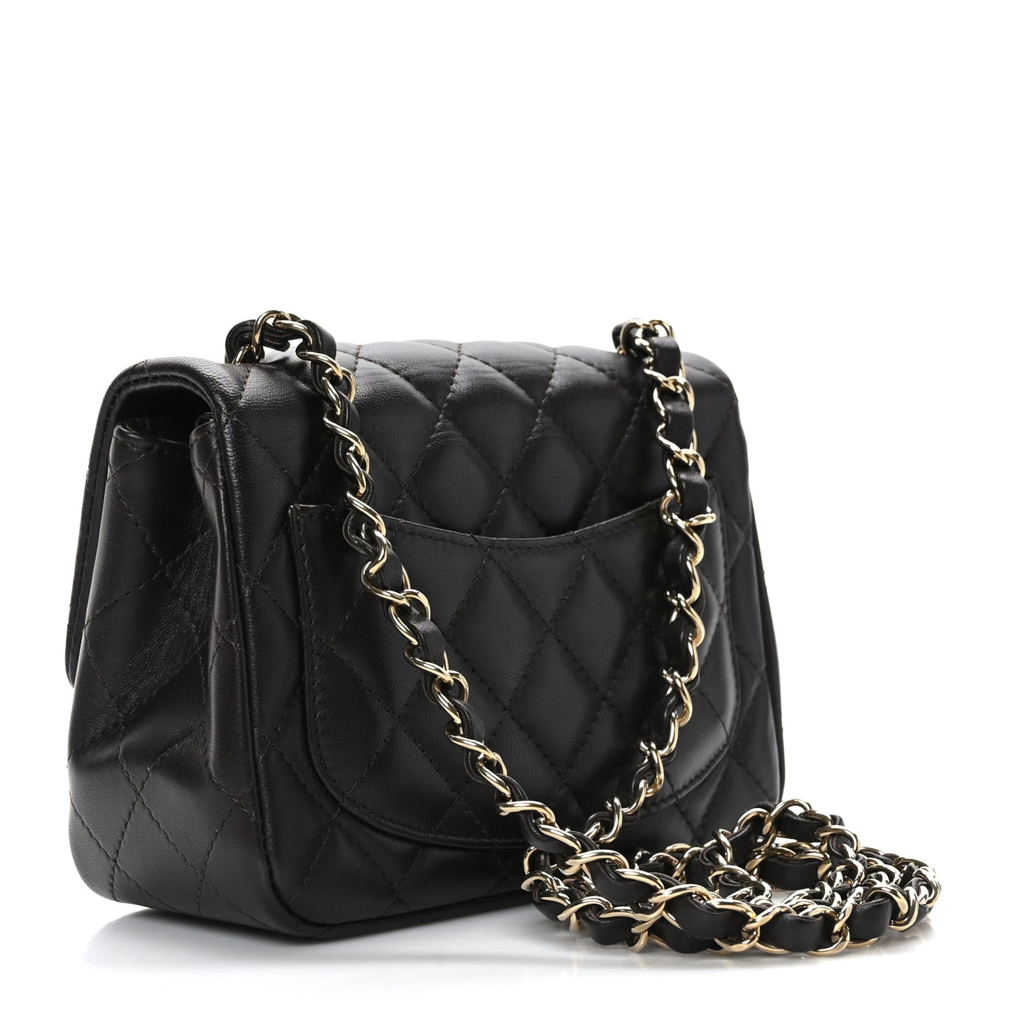 Lambskin Quilted Mini Square Flap Dark Brown