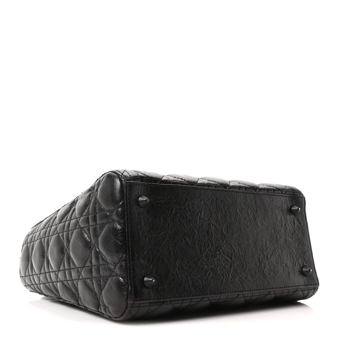 Crinkled Calfskin Cannage Medium Lady Dior Black