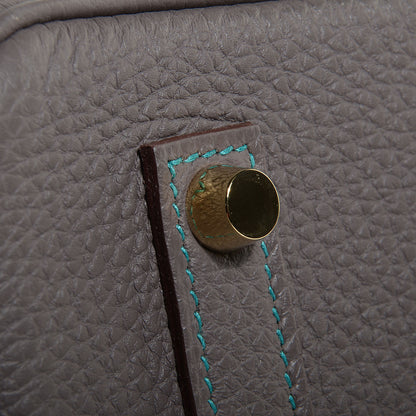 Hermes Togo Horseshoe Birkin 35 Etain Bleu Paon 12 of 26