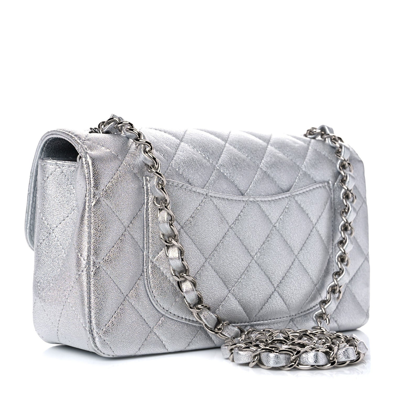 Chanel Metallic Lambskin Quilted Mini Rectangular Flap Silver 3 of 9