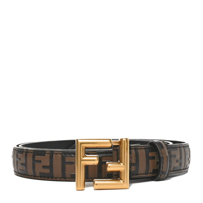 Fendi Cuoio Romano Glazed Fabric FF 1974 Reversible Belt 85 34 Black Tobacco 1 of 7