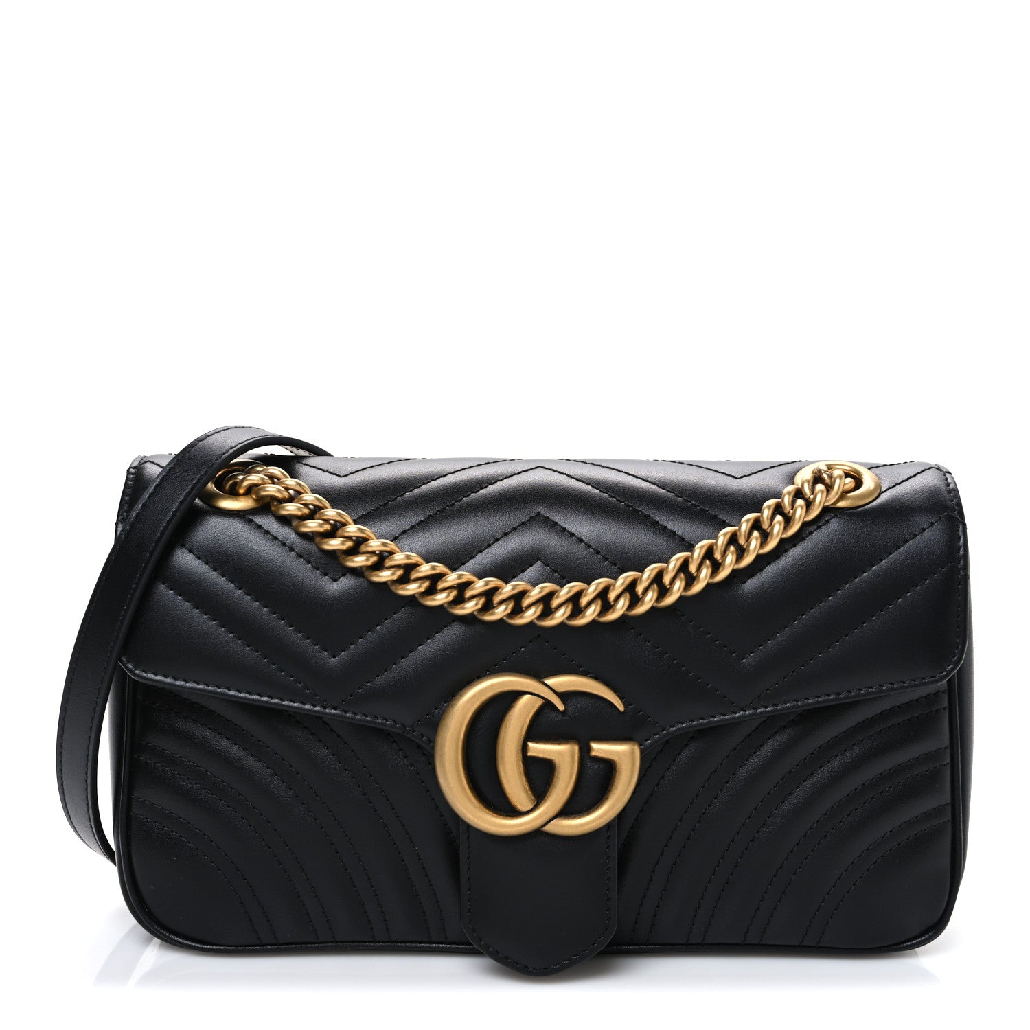 Gucci Calfskin Matelasse Small GG Marmont Shoulder Bag Black 1 of 10
