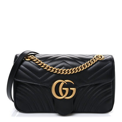 Gucci Calfskin Matelasse Small GG Marmont Shoulder Bag Black 1 of 10