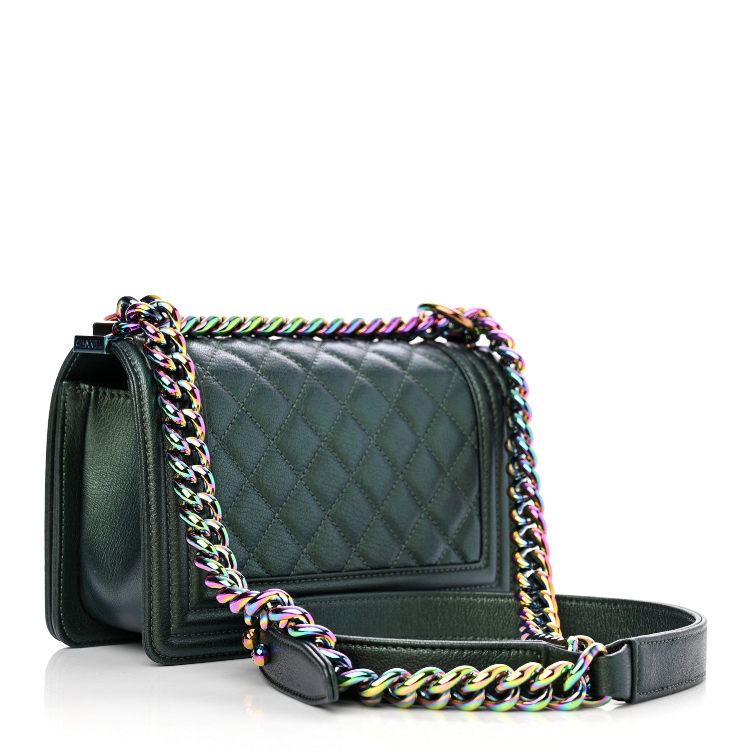 Chanel Iridescent Goatskin Quilted Small Boy Flap Green 3 of 11
