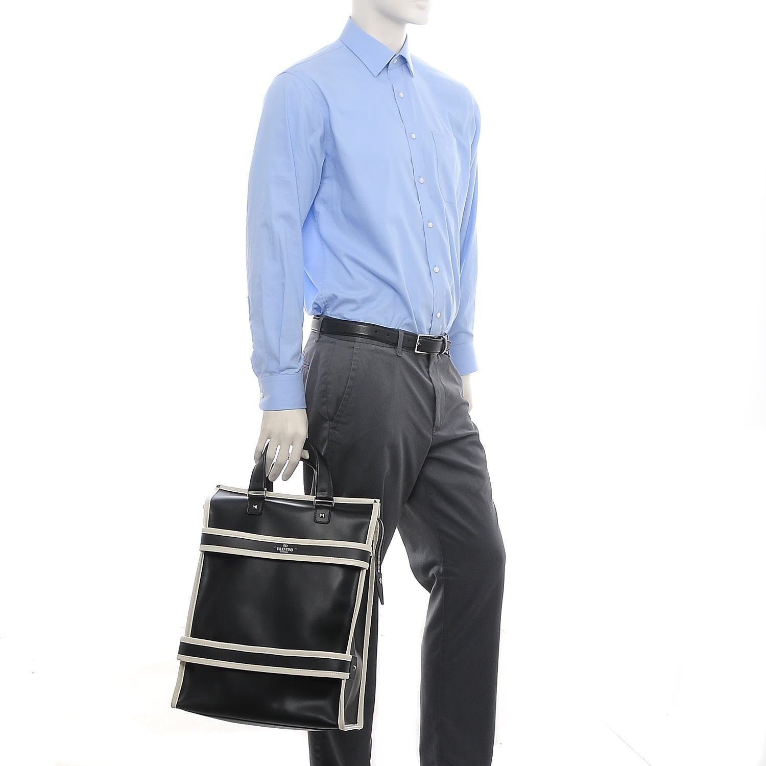 Valentino Garavani Mens Calfskin Striped Tote Black 2 of 12