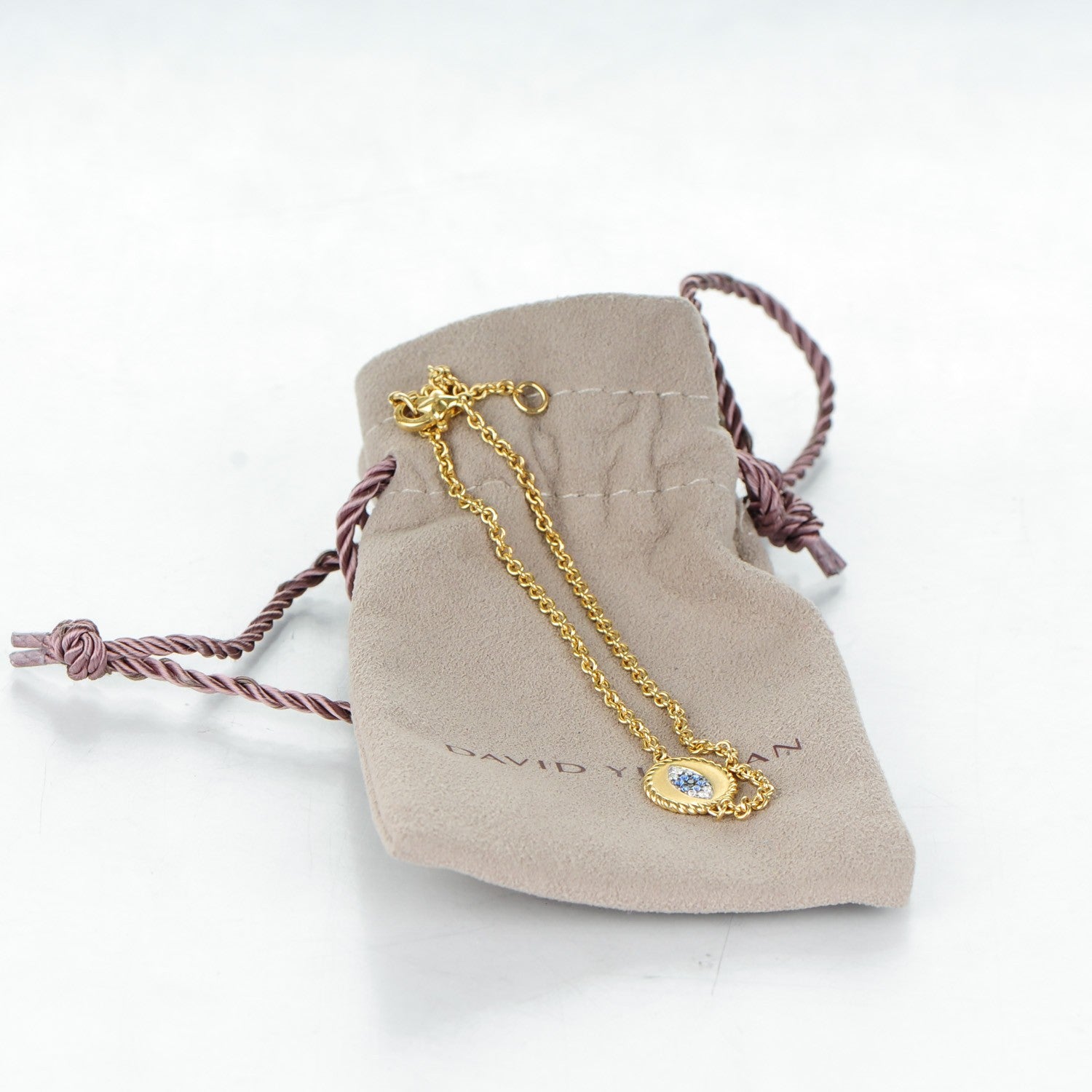 David Yurman 18K Yellow Gold Diamond Blue Sapphire Cable Collectibles Evil Eye Bracelet 6 of 6