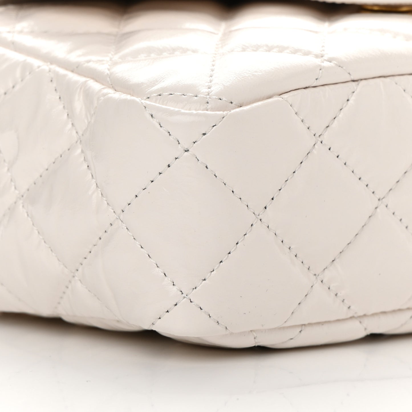 Shiny Crumpled Calfskin Quilted Small Wavy CC Hobo White
