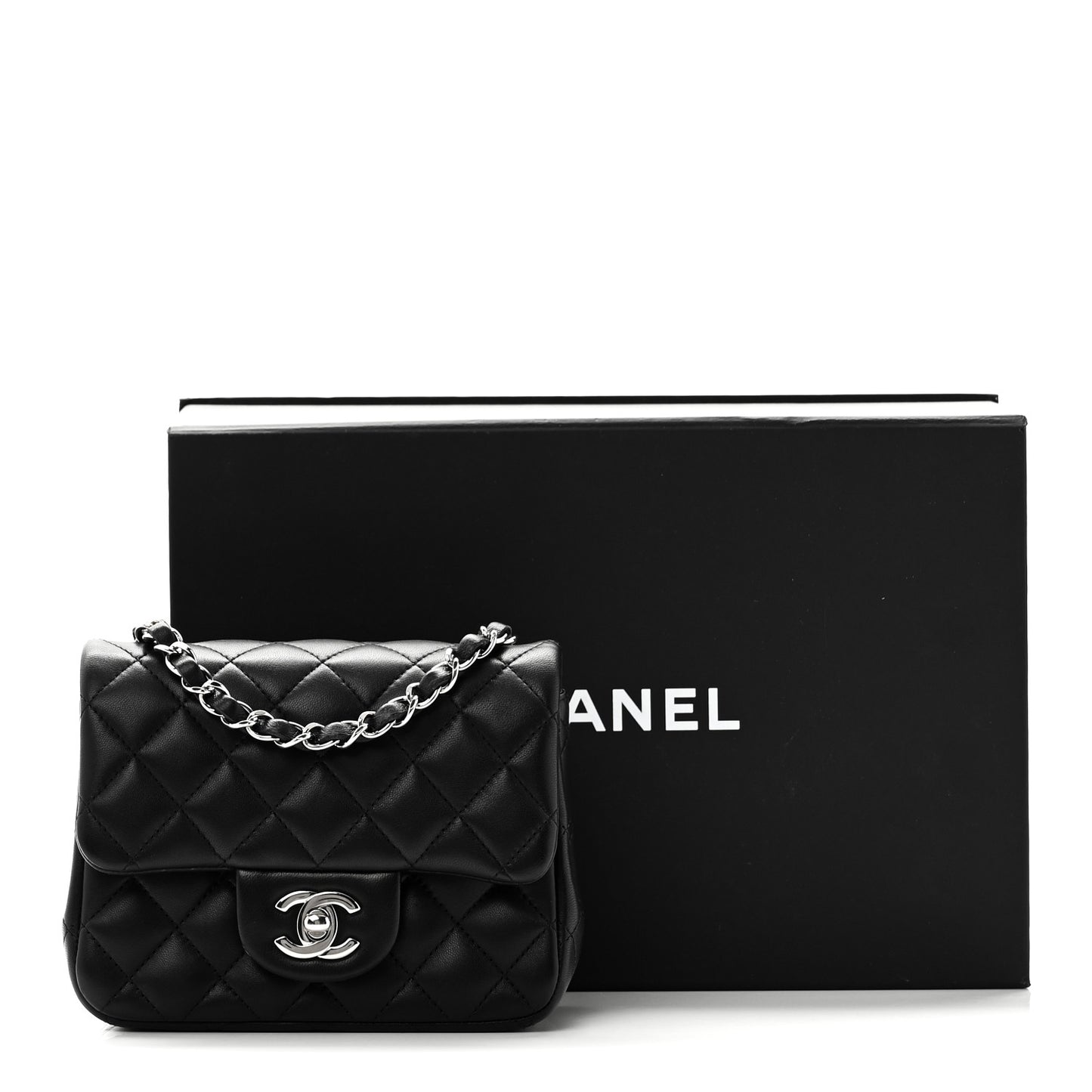 Lambskin Quilted Mini Square Flap Black