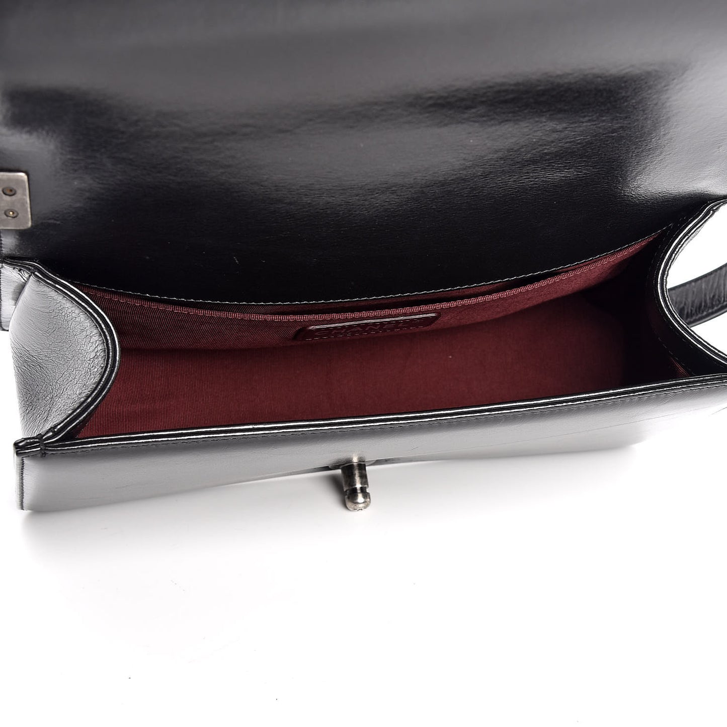 Glazed Calfskin Quilted Medium Boy Chained Flap Black