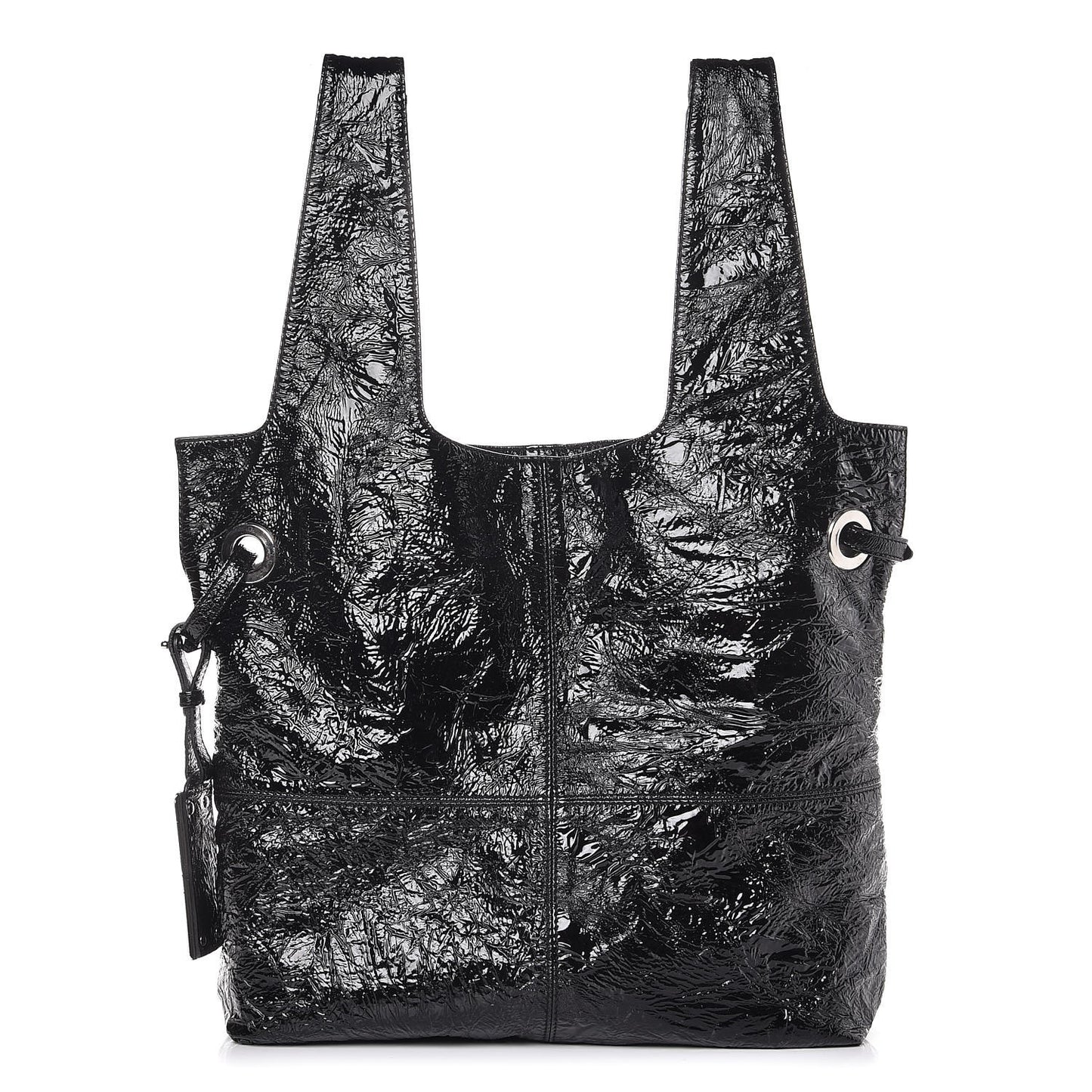Crinkled Patent Hobo Black