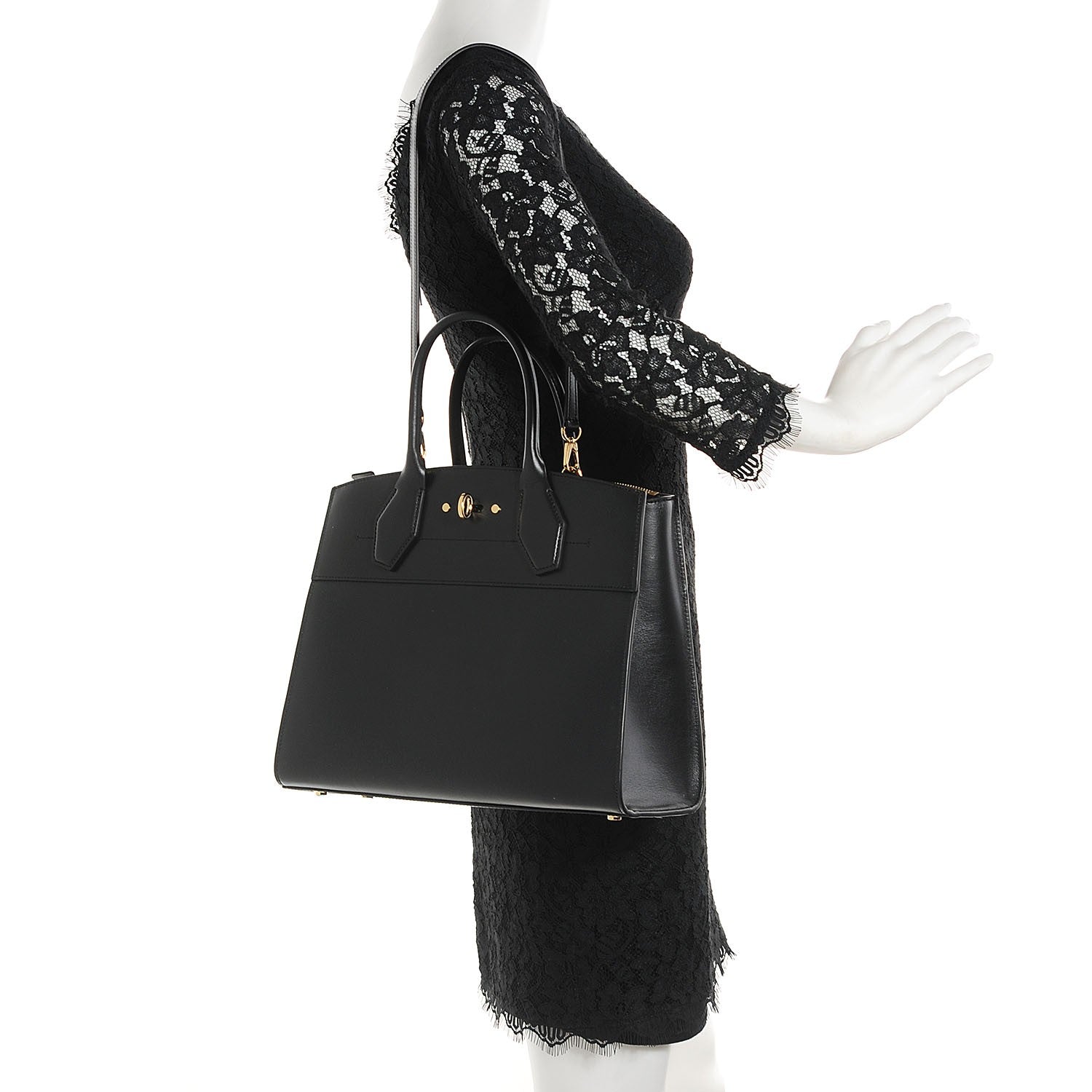 Louis Vuitton Calfskin City Steamer MM Black 2 of 7