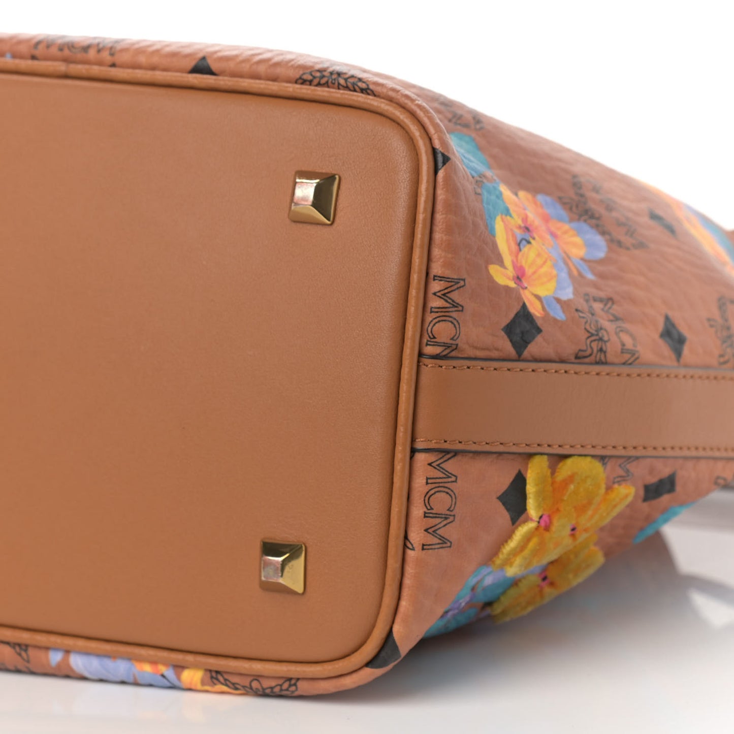 Visetos Floral Print Small Drawstring Bucket Bag Cognac